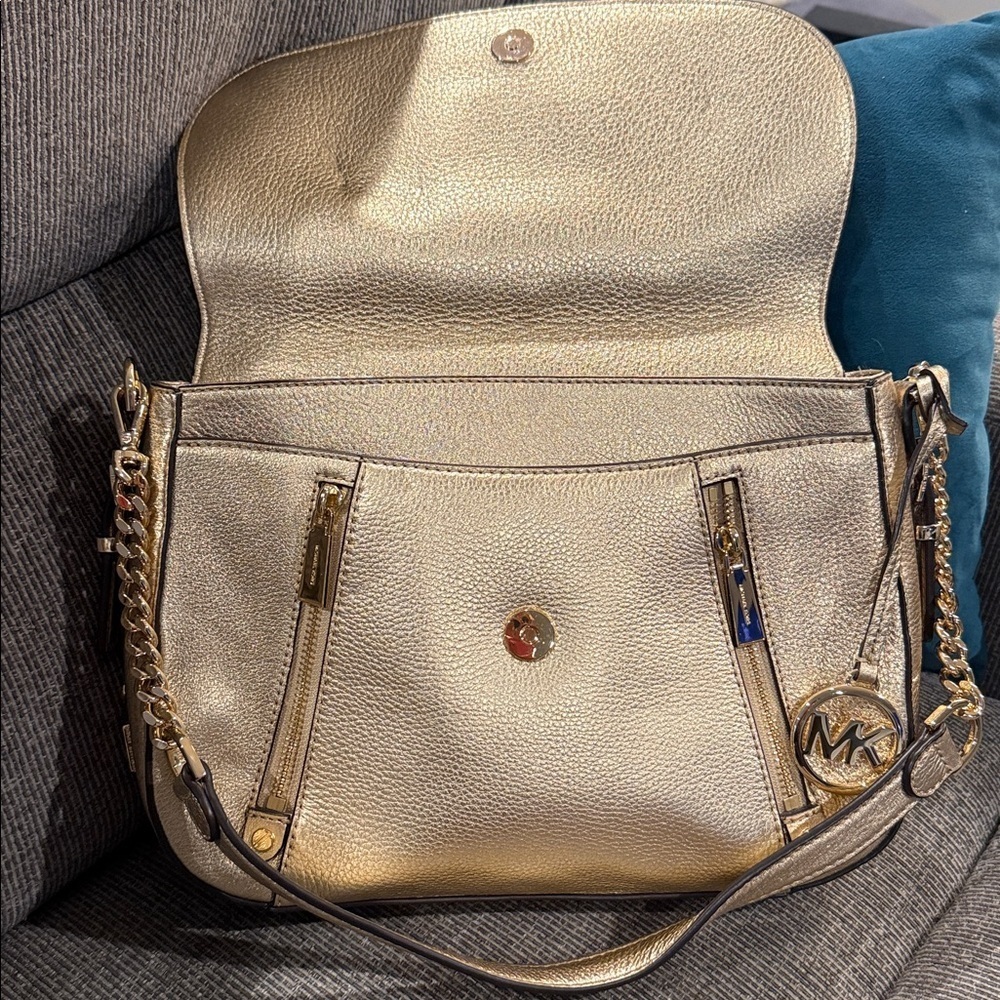 Michael Kors Metallic Gold Shoulder Bag new purse handbag MK tote designer care - Picture 5 of 10